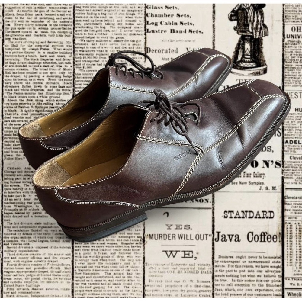 Men's Geox Respira Brown‎ Leather Oxford Shoes With Contrast Stitching - 43.5